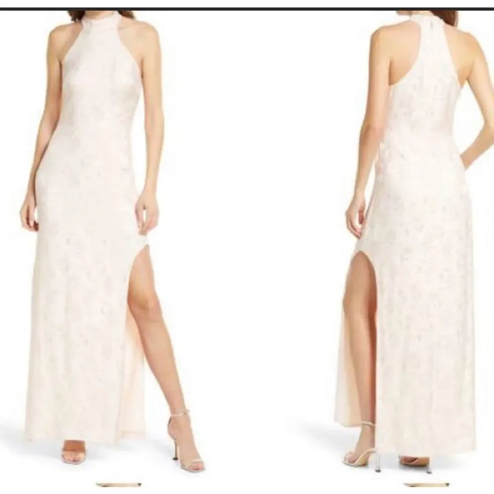 Lulu’s nwt Red Carpet Ready Light Rose Floral Satin Jacquard Maxi Dress - Picture 3 of 14